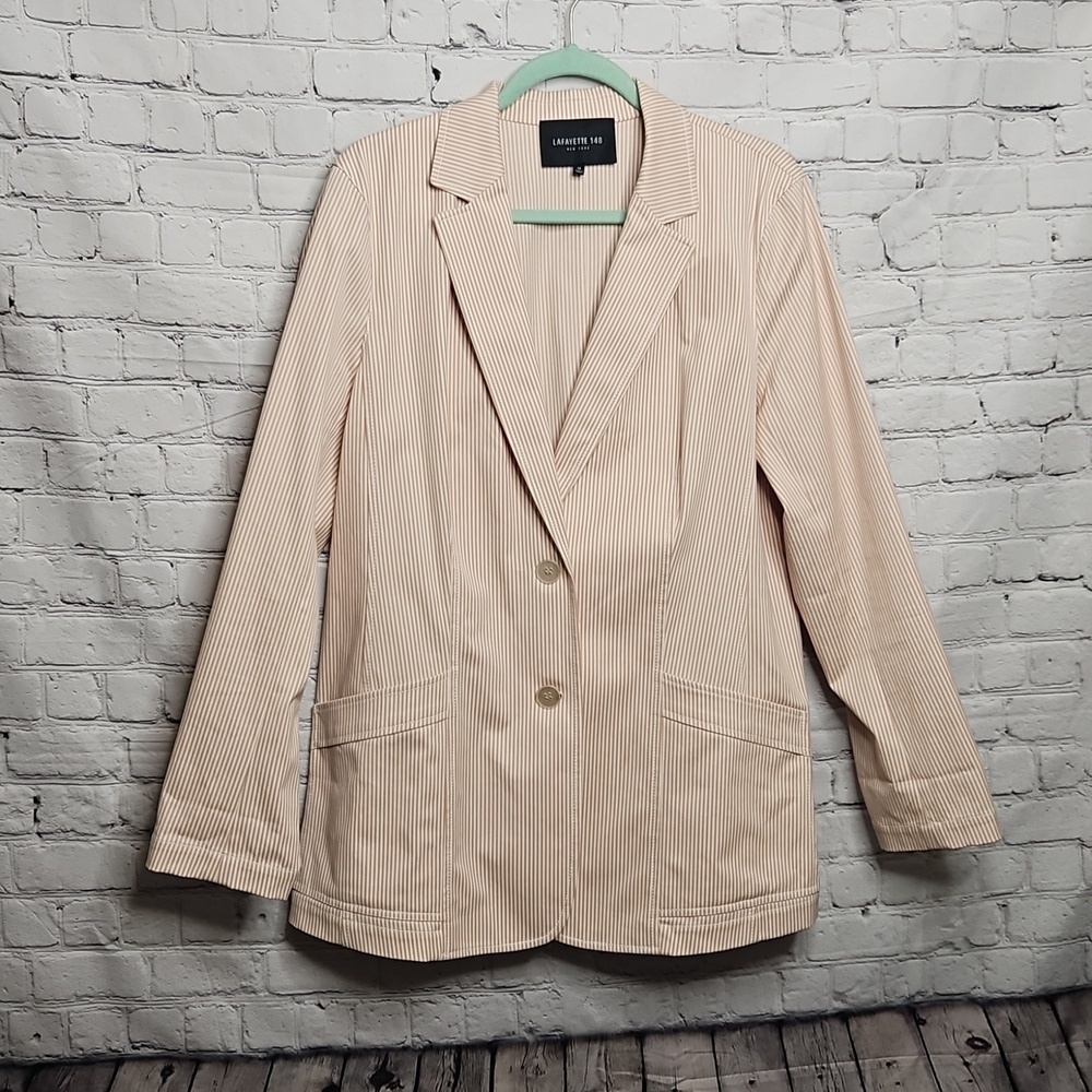 Lafayette 148 Striped Longline Blazer Jacket Size 12